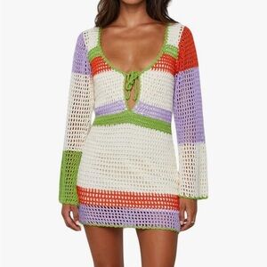 Multicolor Crochet Knit Swim Cover-Up